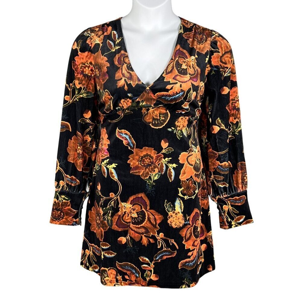 Nwt Cider Dress Xl Black Velvet Orange Floral Babydoll Long Sleeve Whimsigoth — image 8 of 8
